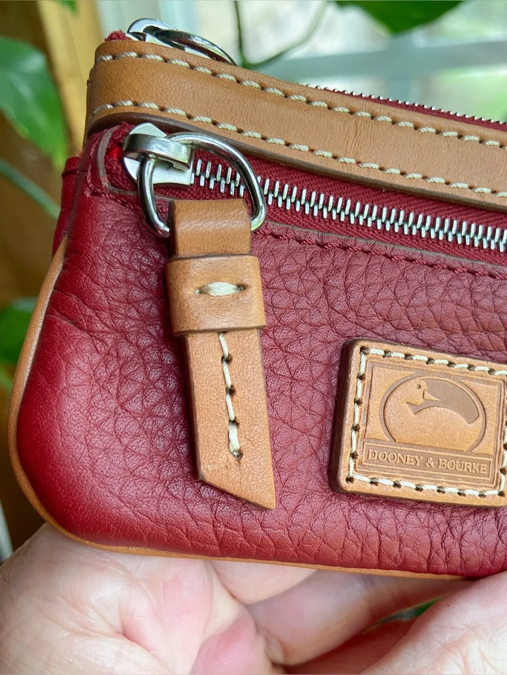 Dooney & Bourke Red Pebble Leather Coin Pouch w/ Keychain Minimalist Old Money
